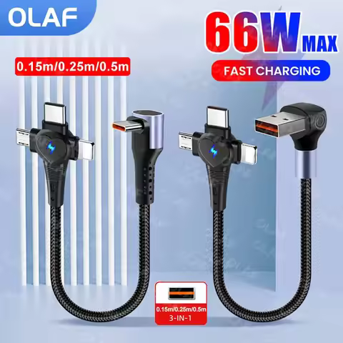 66W Fast Charging 3 in 1 Cable 3A USB Type C To Type C Cable For iPhone 16 15 Xiaomi Samsung 90 Degr