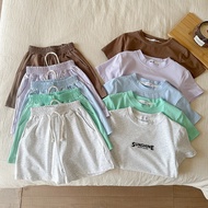 2026 Girls Summer Korean Version Short-Sleeved T-Shirt Set Solid Color Printed Casual Children's Clo