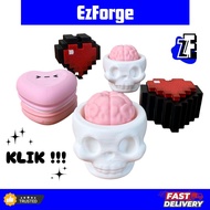 EzForge Klikko 3D Print, Skull Klik, Minecraft Heart Klik & Love Macaron Klik with KeyChain
