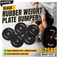 FITS Black Rubber Weight Plate 5Kg -25Kg Bumper Barbell Weight Plate
