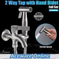 AT-569555SS Full Set Stainless Steel Two Way Tap Bathroom Two Way Faucet Water Tap Hand Bidet Spray Kepala Paip Two Way