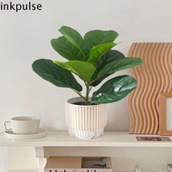 INKPULSE​ Fake Ficus Tree, Vibrant Plastic Artificial Fiddle Leaves Fig Tree, Green Plant Real Touch