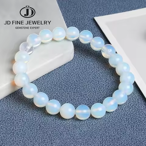 JD Women Fashion Smooth White Opal Moon Stone Bracelet Stretch Cord Elastic Colorful Cat Eyes Stone 