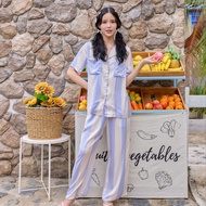 ชุดนอน Muslin Pajamas Silk Satin รุ่นViolet LinesJordy Blue (N5133 T5133 N5134 T5134)|ชุดนอนผู้หญิง