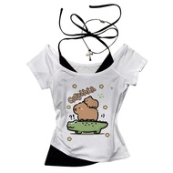 Capybara crop top harajuku gyaru vintage Y2K gothic aesthetic 2000s girls clothes