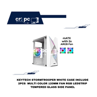 KEYTECH STORMTROOPER WHITE CASE INCLUDE 2PCS  MULTI COLOR 120MM FAN RGB LEDSTRIP TEMPERED GLASS SIDE