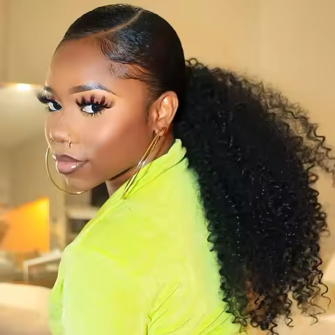 VIPBeauty Afro Kinky Curly Drawstring Ponytail Human Hair Extensions For Women 4B 3C Brazilian 12A R