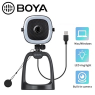 BOYA BY-CM6A/B Full HD 1080p 4K All In One USB Webcam Microphone Camera LED Video Light Mic for PC Desktop Computer