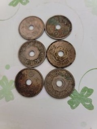 早期日本大正十四年十錢銅幣(6枚一組)