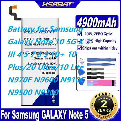 Battery for Samsung Galaxy Note 10 5G X 3 III 4 5 7 8 9 10+ 10 Plus/20 Ultra/10 Lite N970F N9600 N91