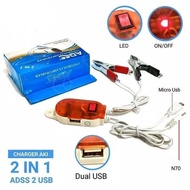 Charger Handphone Aki Motor ADSS 2IN1 Good Quality Emergency Universal Clamp Charger Casan