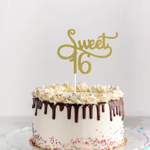 JQSYRISE 1Pcs Sweet 16 Cake Topper Happy Birthday Party Decoration 16th Birthday Anniversary 16 Year