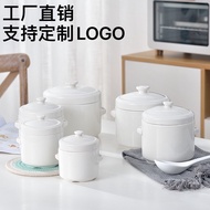 AT-🛫Double Cover Ceramic Slow Cooker Commercial Hotel Stew Cup Slow Cooker Cubilose Pot Steamed Egg Cup Binaural Tureen
