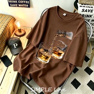 SIMPLE LOVE Heavyweight Tshirt 100% cotton |Wine Glass T-shirt |Brown Round Collar T-shirt|Unisex Co