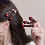 TME  Retro Red Polka Hair Clips Dot Bangs Clips Minimalist Broken Hair Duckbill Clips Temperament Ha