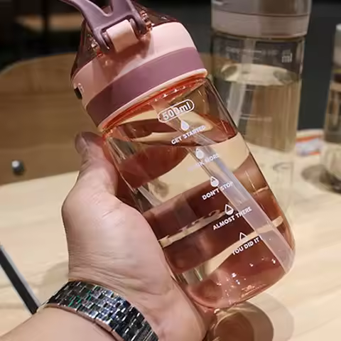 500/650ML Gym with Straw Portable Water Bottle Multicolor Plastic Bottle Water Cup