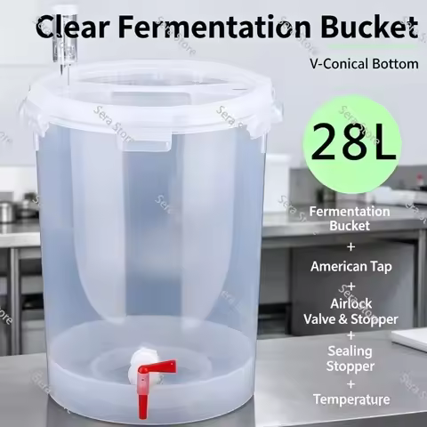 28L Food Grade Transparent Fermentation Bucket V Conical Bottom Home Brew Beer Wine Fruit Wine Brewi
