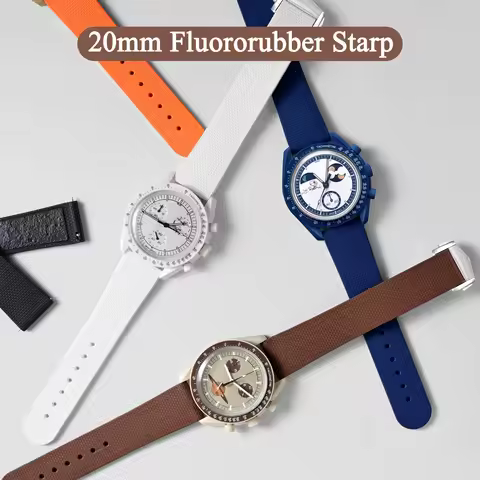 20mm Fluoro Rubber watch Strap for Omega Swatch Speedmaster 300 600 Snoopy watchband FKM Quick Relea