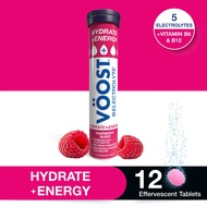 VOOST Hydrate + Energy Raspberry Burst Vitamins 12 Effervescent Tablets for Energy & to Replenish El
