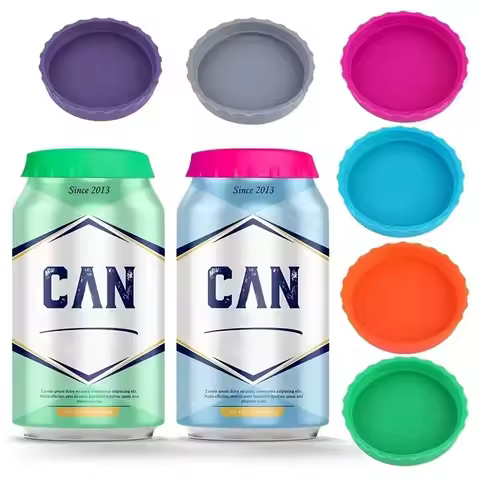 6 Pack Silicone Soda Lid Beverage Can Cover Beer Bottle Caps Juice Can Topper Reusable Coke Can Save