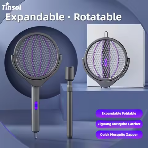 TINSOL Telescopic Mosquito Racket Rechargeable Rotating Head Mosquito Killer Indoor/Outdoor Dual-Use