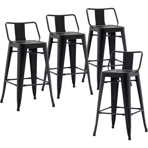 Industrial Metal Bar Stools with Backs Set o 4, Counter Height Barstools or Home Kitchen, Durable an