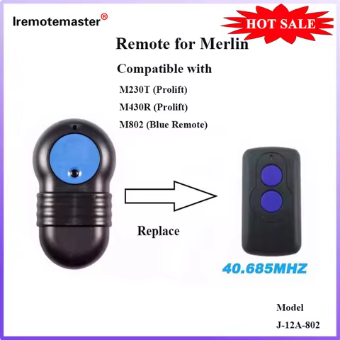 2026 New For Merlin M802 Blue Compatible Garage Door Remote Control Prolift M230T M430R Replacement 