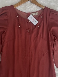 Đầm suông trơn đính hoa đính ngọc tay loe có túi - MS0303 (Hình thật shop chụp)