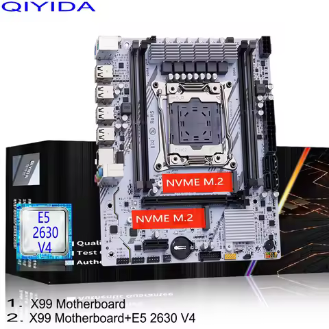 QIYIDA X99 Motherboard Set Kit With LGA2011-3 Xeon E5 2630 V4 CPU DDR4 memory PCI 16x NVME M.2 SATA 