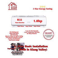 Sharp Aircond R32 1.0hp eco Non-Inverter AHA9WCD &amp; AUA9WCD Sharp 1.0hp Non Inverter Aircond R32 Air Conditioner + Free Installation Services (Only with in Klang Valley)