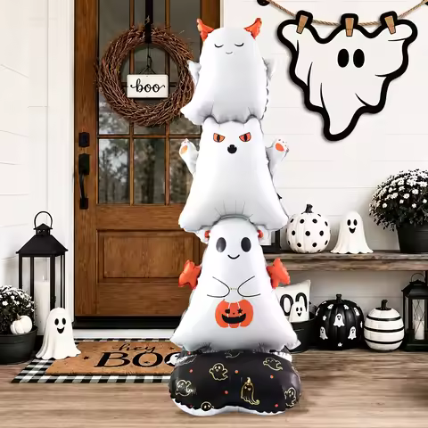 1pc Halloween Ghost Pile Aluminum Foil Balloon, for Halloween Party Supplies Ghost Party Home Decora