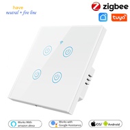 【 100 - 240V 】 ZigBee Wall Touch Smart Light Switch With Neutral  Smart Life/Tuya Works with Alexa,Google Hub Required  1/2/3/4 gang