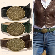 CRAFTMX Western Cowboy Belt, Retro Punk Rock Carved Buckle Embossed Belt, Fashion Vintage PU Leather