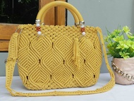 Tas Talikur Selempang Besar Motif Daun Polos / Tas Rajut Talikur Jumbo / Tas Tali kur Motif Daun / T