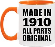 Designsify Gifts, 115th Birthday Made in 1910 All Parts Original, 11oz Accent Coffee Mug Orange Cera