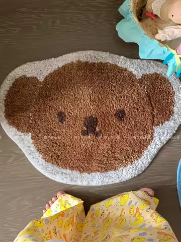 VIKAMA Adorable Cartoon Boris Bear Floor Mat, Plush Soft Non-Slip Rug, Home Bedroom Doormat Carpet, 