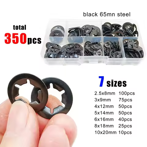 350pcs M2.5-M10 External Circlip Self-Lock Retaining Clip Push On Shaft Bearing Snap Ring Kit Set Bl
