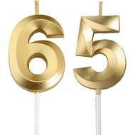 Gold 65th & 56th Birthday Candles,Gold Number 65 56 Cake Topper for Birthday Decorations Party Decor