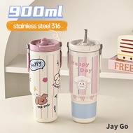 GERISAL JAYGO Tumbler Stainless SUS316 / Cute Pastel Handle Tumbler / Cute Tumbler / Happy Animal St
