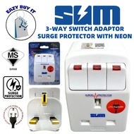 SUM 3-WAY SWITCH ADAPTOR SURGE PROTECTOR WITH NEON [S133N]