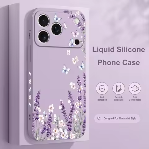 Lavender Butterfly Phone Case For iPhone 17 17E Air 16 16E 15 14 13 12 11 Pro Max Plus Liquid Silico