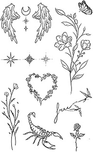 Temporary Tattoo,Wingsloveheartscorpionflowers,Scorpion Tattoos,Lasts 1-2 Weeks,Resilience,Water-Res