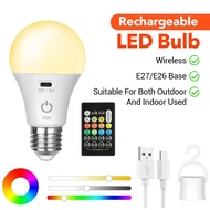 E27 Touch Control Dimmable LED Light Bulb USB Rechargeable Light Bulb RGB Light Bulb With Remote