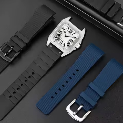 Watch Strap for Cartier Sandoz Santos 100 Series Men's Women's watchband Silicone Rubber Watch Strap