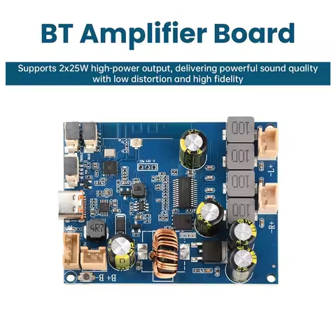 DC 6.6–8.4V Bluetooth Amplifier Board 2×25W Bluetooth Amplifier Module Supports audio tuning and int