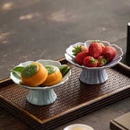 Ceramic High-Footed Refreshment Plate New Chinese Pastry Setting Plate Fruit Plate Zen For Buddha Pl