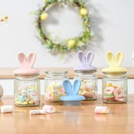 Glass Easter Candy Jars with Ceramic Bunny Ear Lids 4Pcs Sealing Bunny Jars in Pastel Colors for Sto