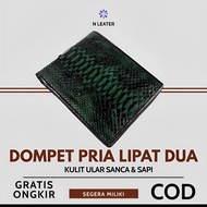 Dompet Pria Cowok Bahan Kulit Ular Python Sanca Dalaman Kulit Sapi Model Lipat Dua