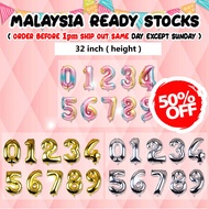 32inch 81cm LARGE 0 to 9 NUMBER Numbering Balloon Foil Helium Inflated Rainbow Gold Silver Angka Bel