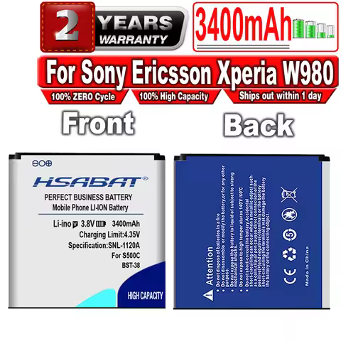 HSABAT New 3400mAh BST-38 / BST 38 Battery for Sony Ericsson Xperia W980/Z770i/C510/C902/C905/K770/K